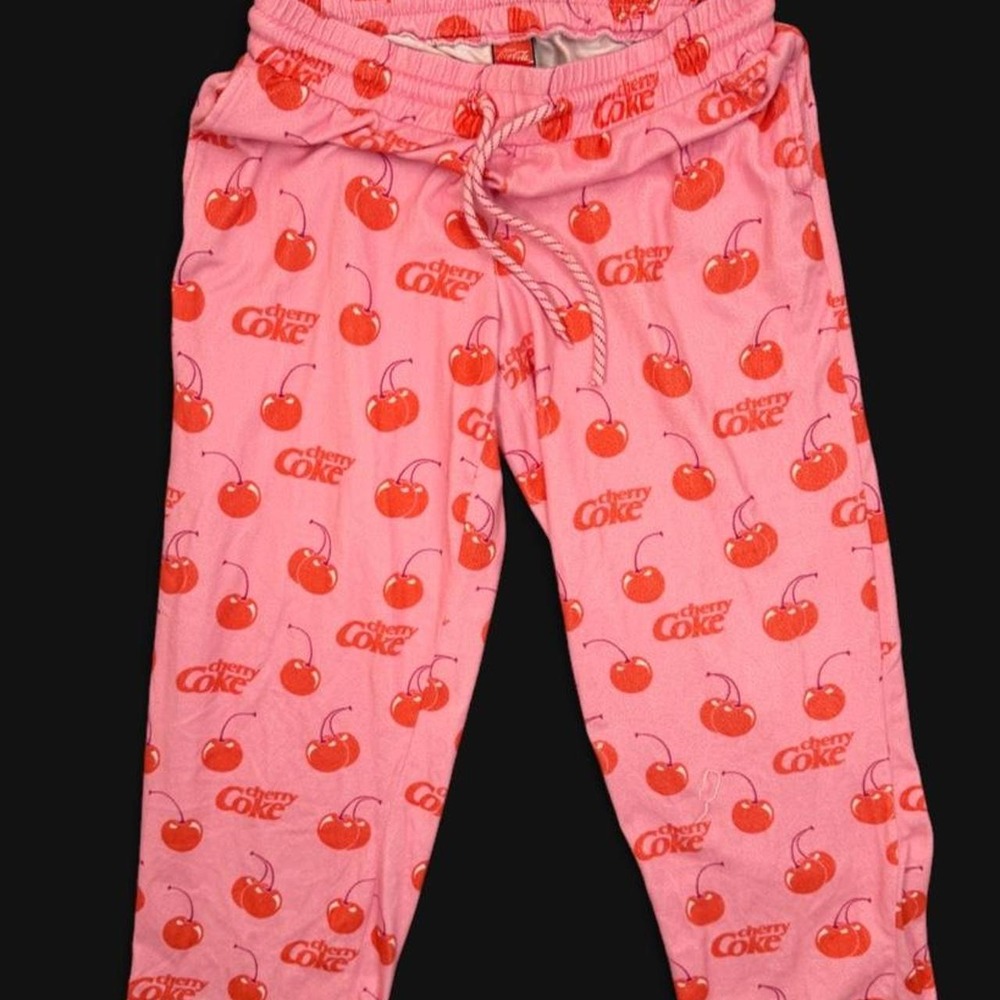 Cherry Coke Pink Plush Pajama Pants Womens Size Large Drawstring Lounge